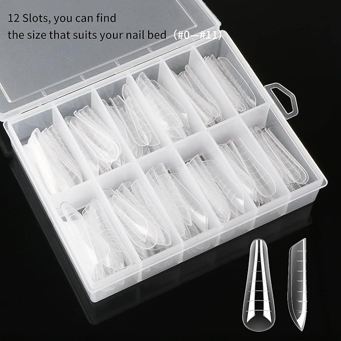 LIONVISON Poly Gel Nail Forms: 120Pcs Coffin Shape Nail Forms for Builder Gel Reusable - 12 Sizes Extension Acrylic Nail Molds Sets - False Nail Tips for Manicure Nail Art Design Salon DIY -StilettoB