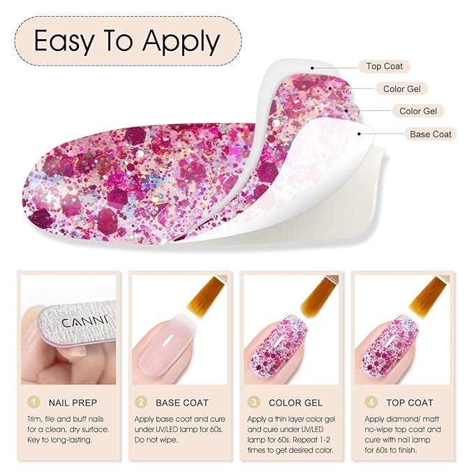 CANNI Gel Polish Glitter Gel Nail Polish Set, 8 Colors Shiny Blue Red Brown Glitter Gel Polish U V LED Soak Off Manicure Glitz Flash Series Kit Gift for Women Girls