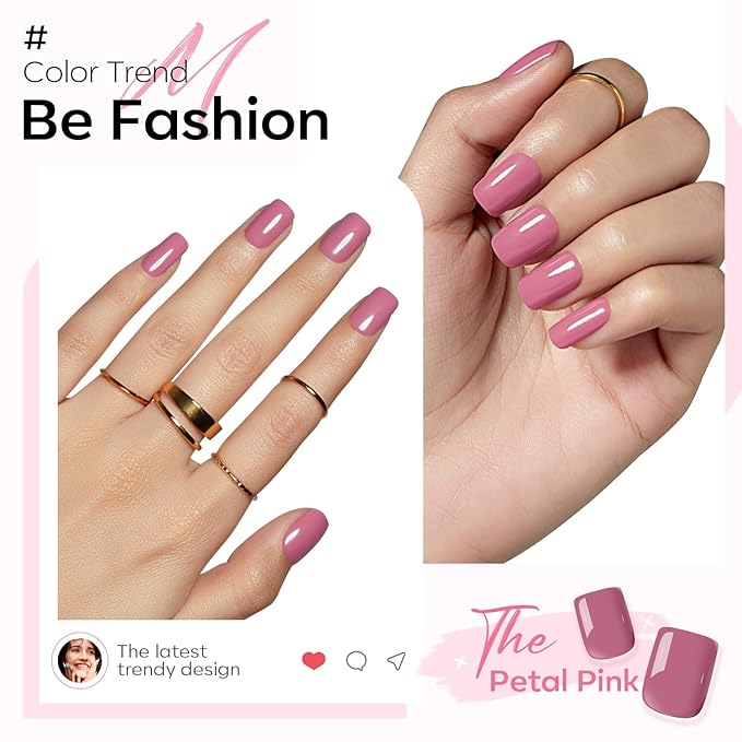 Modelones Petal Pink Press on Nails, Spring Short Square Fake Nails, Reusable Nail Kit with Nail Glue Adhesive Tabs Mini Nail File, Nails Press Ons 32Pcs 16 Sizes, Women Girl Gift