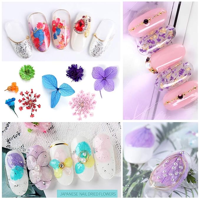 108 Pcs Nail Dried Flowers 48 Colors 3D Nail Art Real Flowers Nature Dry Petals Leaves Decor for Nail Art Design Manicure Decoration