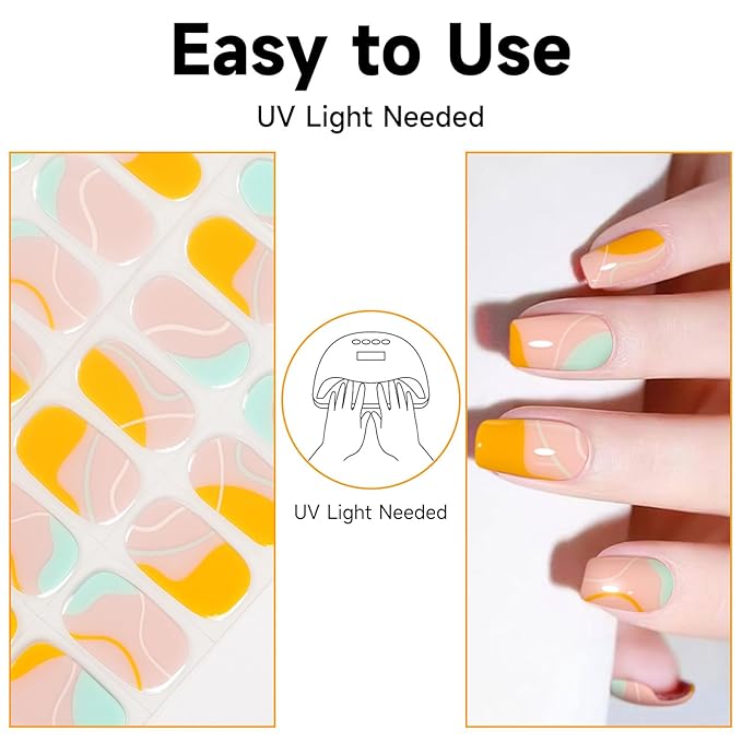 Semi Cured Gel Nail Strips (Nude Pink), 28 pcs Gel Nail Stickers, Work with Any UV Lights, Long-Lasting NailWraps for Women Gift Art DIY, Salon-Quality, Easy to Apply & Remove