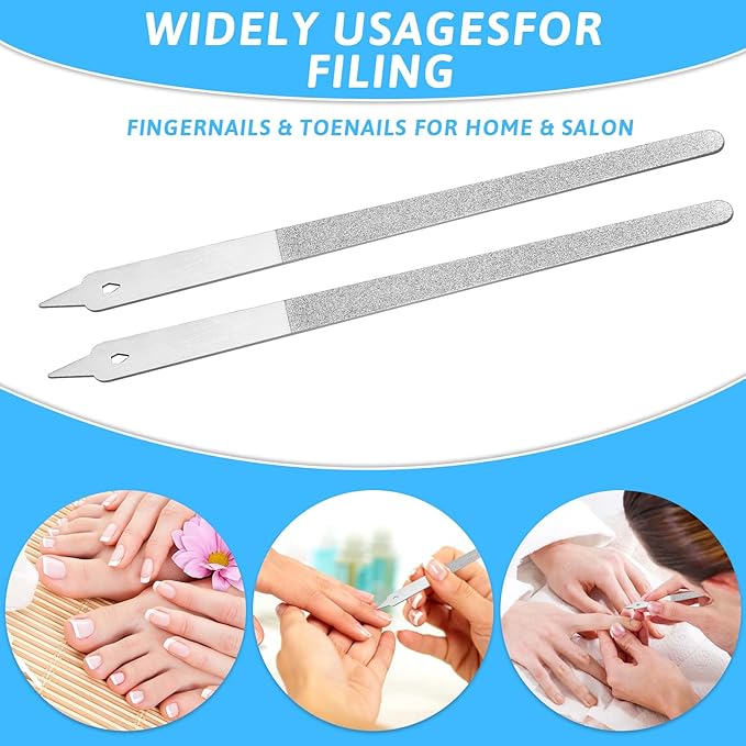 Diamond Dust Nail File Metal Nail File 6 Inch Dust Nail File Diamond Dust Nail Files for Natural Nails Stainless Steel Fingernail Files with Pointed Tip for Manicure, Pedicure(2 PCS)