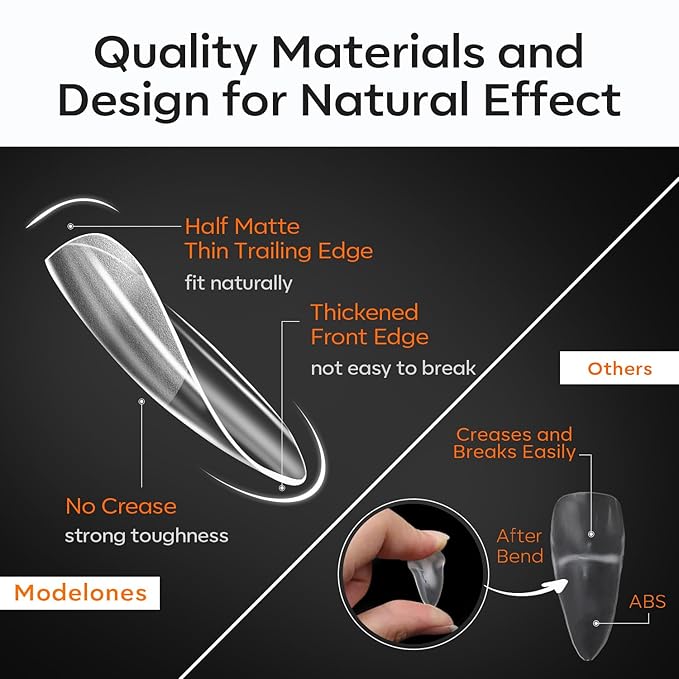 modelones Extra Short Almond Nail Tips, Pre-shaped Tips Gel Soft Fake Nails False Acrylic Clear Full Cover Press on Extension Kit Gel Manicure DIY at Home 216PCS 12Sizes