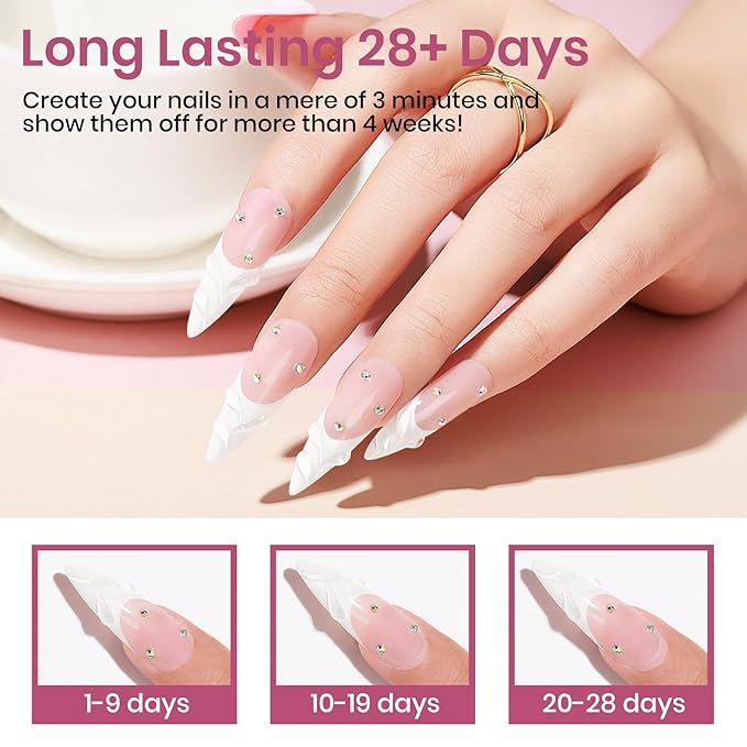 MIZHSE 3D Gel Nail Art, 2 Pcs 15g Sculpting Gel Glue for Molding, Drawing, Charms & Gems, Chrome Powder, Rhinestone Design, Clear and Milky White No Wipe Nail Polish for DIY Nail Art