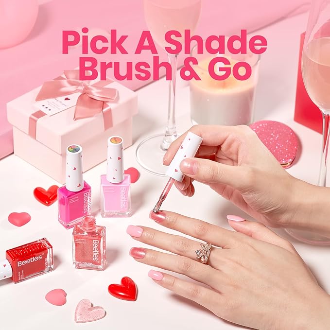 Beetles Valentine Nail Polish - Love's Prism 12 Colors Valentine Pink Nail Polish Set 5ml/0.17 Fl Oz, Salon Long Lasting DIY Nails Art Spring Valentines Nails Gifts for Her