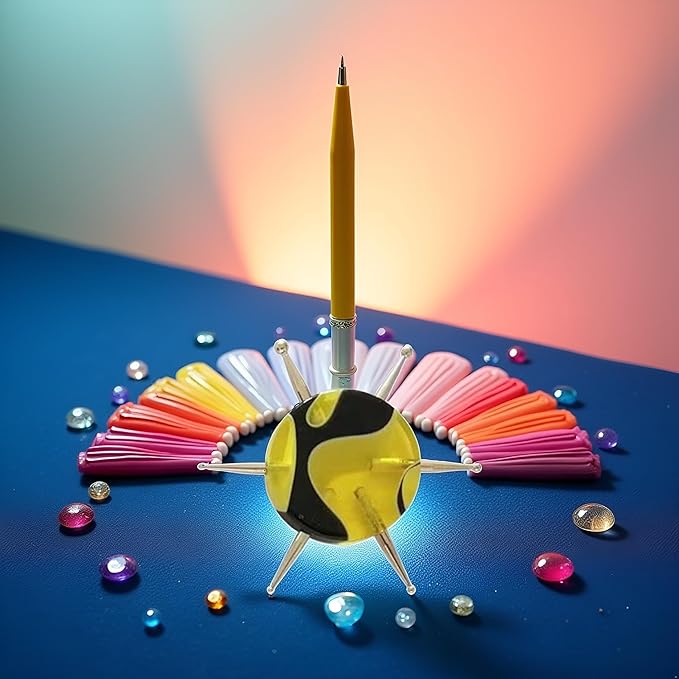Yellow Nail Dotting Pen Handle Nail Salon Disc Nail Drill Point Nail Art Dotter UV Gel Point Pen Manicure Wax Head Pen Nail Rhinestone Picker, Nail Dotting Tools
