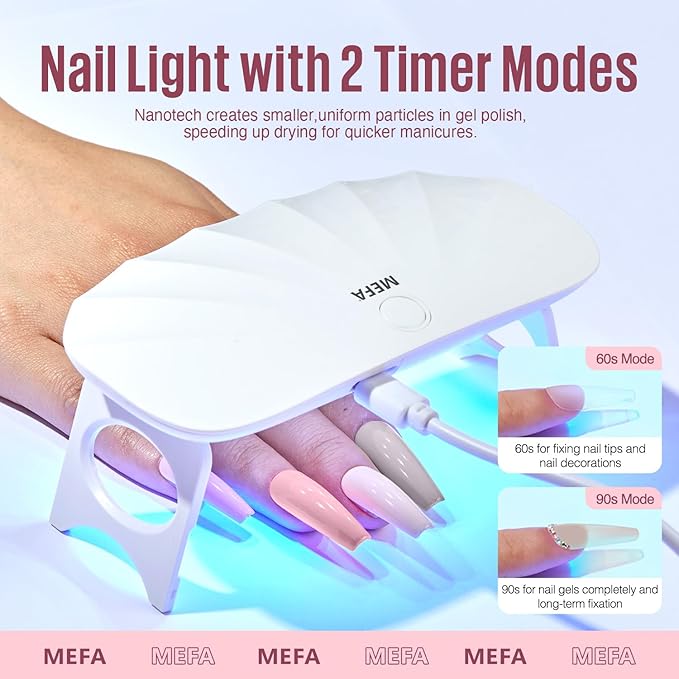MEFA 19 Pcs Gel Nail Polish Kit with U V Light, 12 Colors All Seasons Nude Milky White Soak Off Gel Polish Nail Set with Base Top Coat Essential Manicure Tools Beginners Salon Nails DIY Art