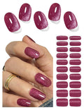 Semi Cured Gel Nail Strips, 20pcs Plum Cat Eye Gel Nail Stickers UV for Home Nails DIY