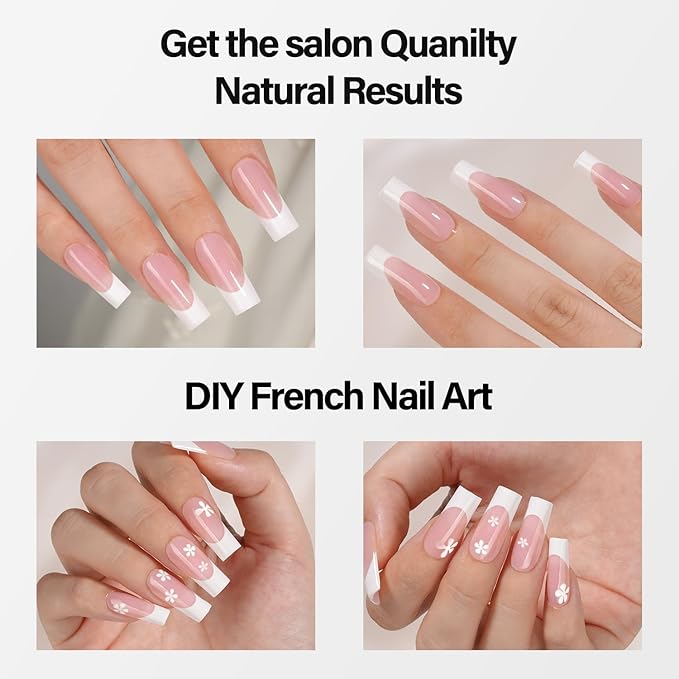 Vansiho Pink French Gel Nail Tips, Long Square Soft Gel Nail Tips, French Tips Press on Nails, 150 Pcs Box of DIY False Nails, 15 Sizes