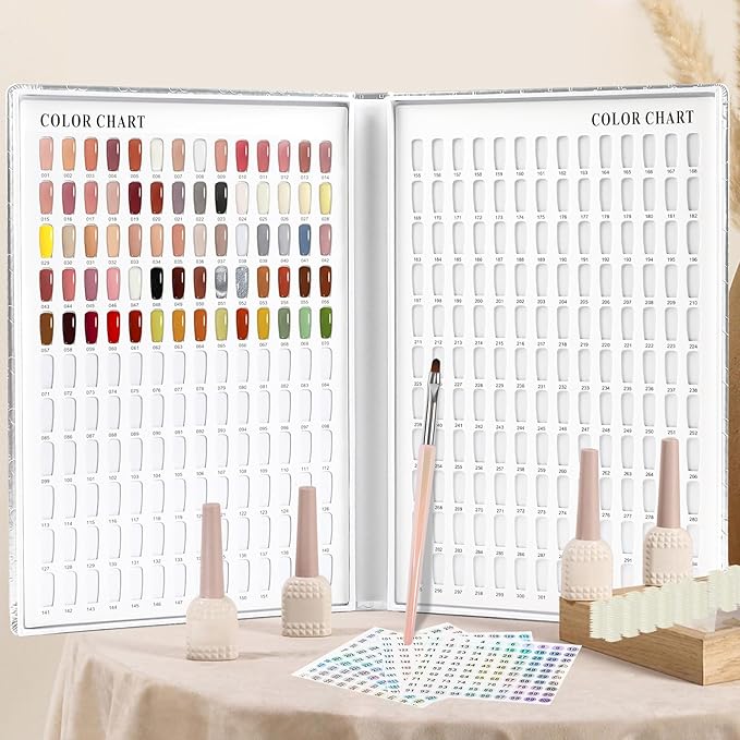 308 Colors Chart With 360 Tips Professional Swatches Book Gel Polish Display Card Book With Brush and Number Sticker for Nail Salons (Silver, One Size)