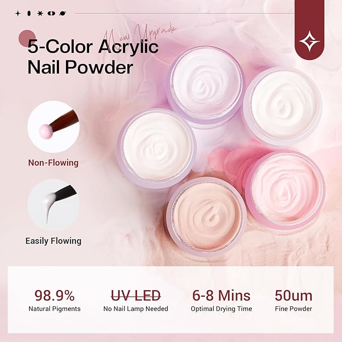 Nail Kit Acrylic Set: Pink White Clear Purple Nude Acrylic Nail Powder Kit with everything for Beginners Art Tool Women Salon