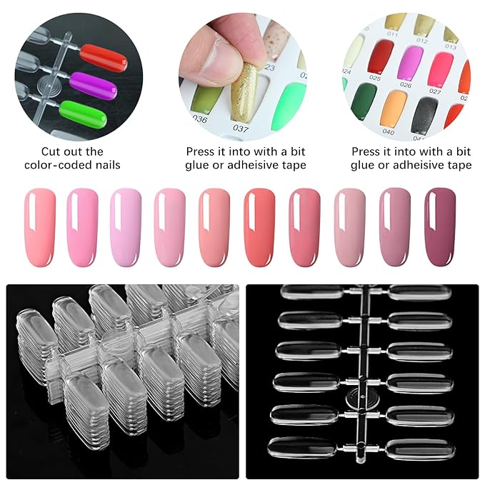 360PCS Flat Square Nail Tips for Nail Color Display Book, Color Display Chart Nail Display Card for Colorful Nail Polish DIY Training Practicing Displaying (Transparent)