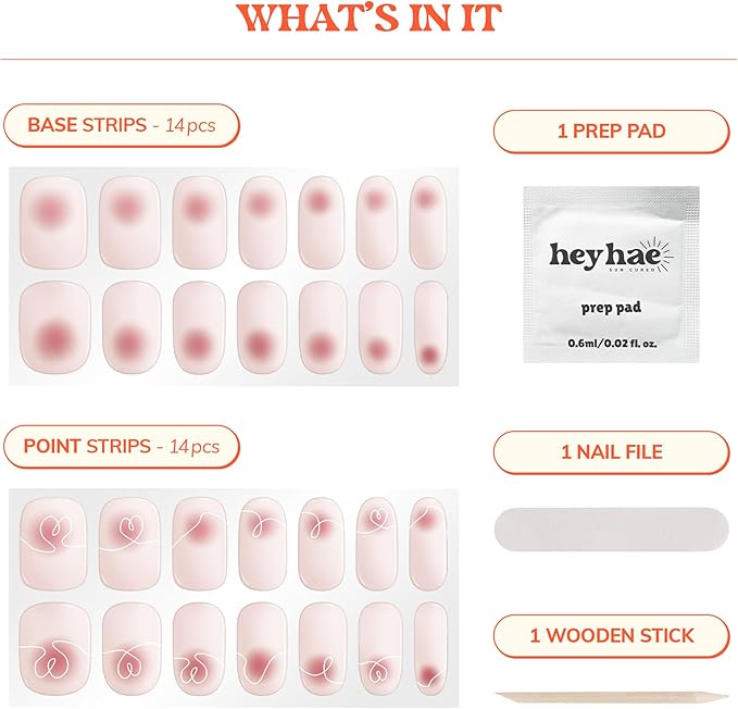 Heyhae Semi Cured Gel Nail Strips | No LED Lamp Needed | Ombre, Pink, Spring | Easy Apply & Remove, Salon Quality | Includes 28 Strips, 1 Prep Pads, Nail File & Wooden Stick - Hey, Make Me Blush