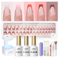 PEACECOLOR French Tip Press On Nails Kit - 160Pcs Coffin 5 Colors Nail Tips Gel Nail Kit with U V Light Base & Top Coat Starter Kit Nail Glue Full Set Fake Nails DIY Gift for Women Girls Home