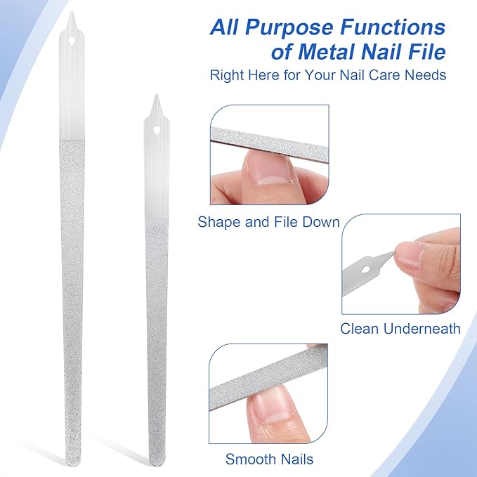 6 Pcs Diamond Deb Nail File Stainless Steel Buffers, Metal Nail File with Sharp Pointed Tip for Natural Nails Double-Sided Manicure Pedicure Toenail Tools for Salon and Home