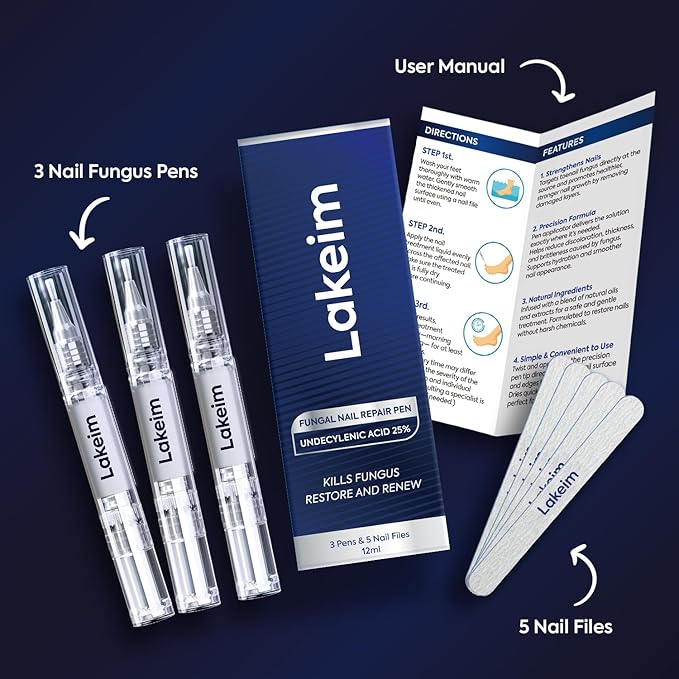 Toenail Fungus Treatment Extra Strength: 25% Undecylenic Acid & Tea Tree Oil - Repairs Yellow Thick Brittle Toe and Fingernails - 3 Pens with 5 Nail Files