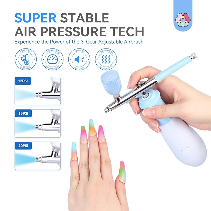 SAVILAND 25 PSI Airbrush for Nails: Rechargeable Nail Airbrush Machine 3 High-Pressure Modes Cordless Airbrush Kit with Compressor 0.3 mm Nano Nozzle Airbrush Paint Airbrush Makeup for Nails Art