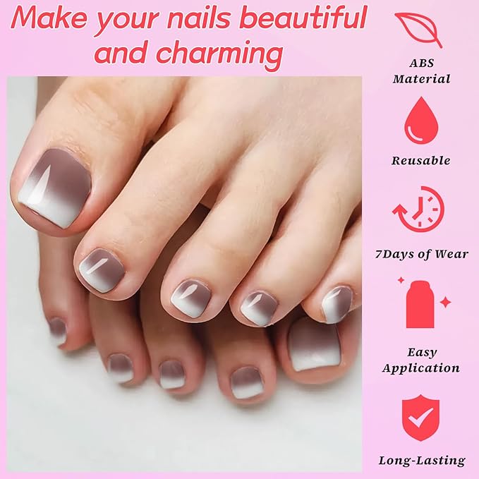 120PC Ombre Press on Toenails for Women Fake Toe nail Press ons Acrylic Toe Press on Nails Set, Ombre Press on Toe Nails Press on Fake Toenails Press ons Acrylic Toe Nail Tips Kit&Glue Tab-J