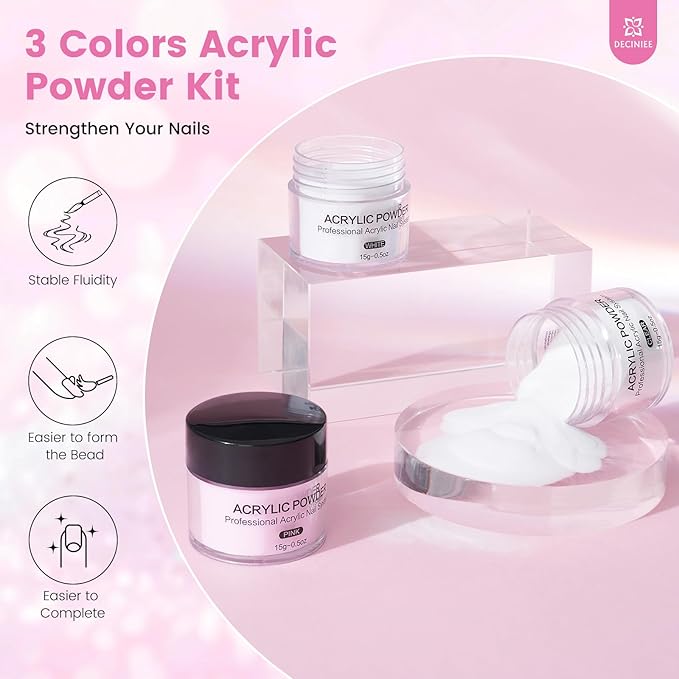 Nail Kit for Beginners with Everything: Professional Nail Acrylic Powder Liquid Set with Practice Finger Drill U V Light in Makeup Bag for Women Salon Home (Pink)