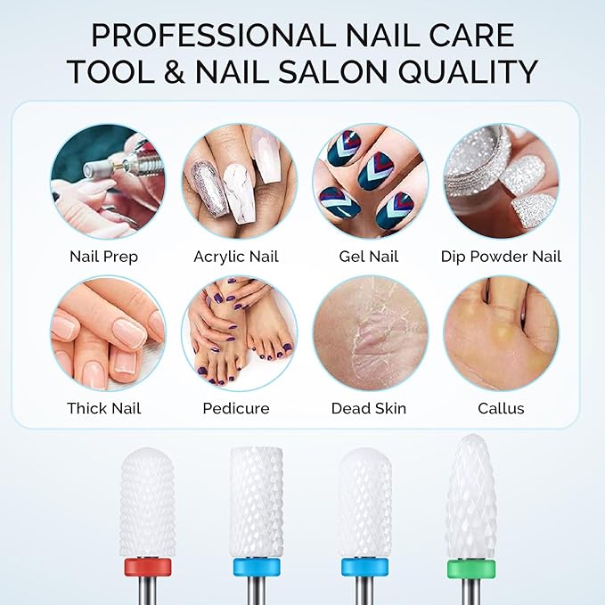 MelodySusie Ceramic Nail Drill Bits Set, 3/32'' (2.35mm) Professional Acrylic Nail File Drill Bit for Manicure Pedicure Cuticle Gel Nail Polishing 4 Pcs (Pack of 2)