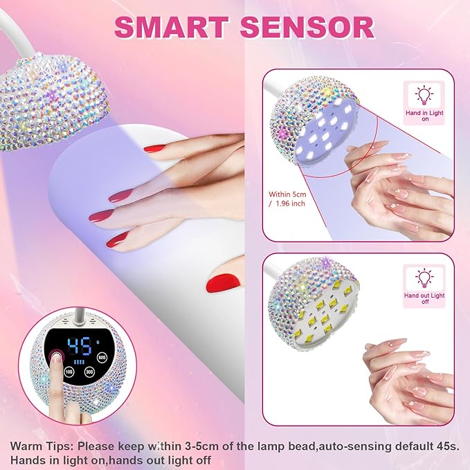 CGBE UV LED Nail Lamp, 36W Mini Cordless Flash Cure Lamp, USB Rechargeable Goosenecks LED Nail Light with 4 Timers & Auto Sensor for Salon Home DIY Use, White Diamond