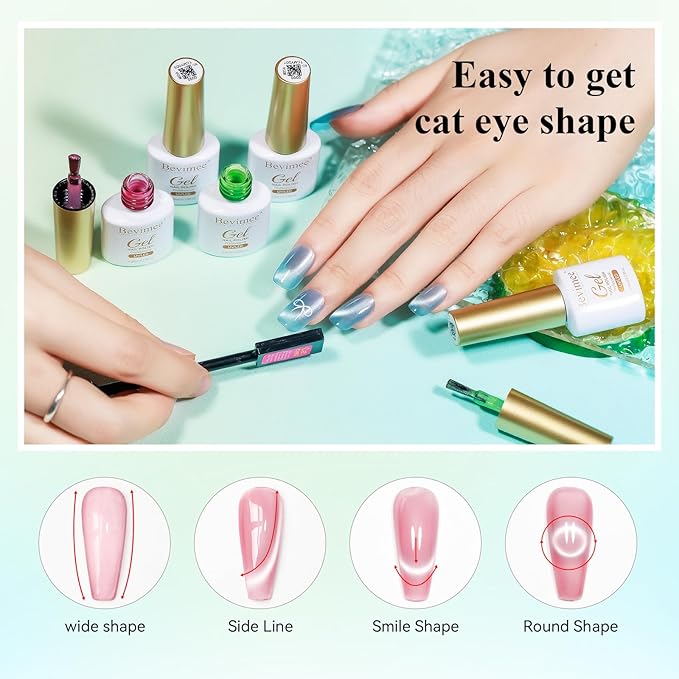 Moonlight Cat Eye Gel Nail Polish Set 10 Colors Magnetic Cateye Gel Polish Shimmer Glitter Mirror Glass Pink Purple Green UV Gel Polish Holographic for Nail Art Manicure DIY at Home Salon