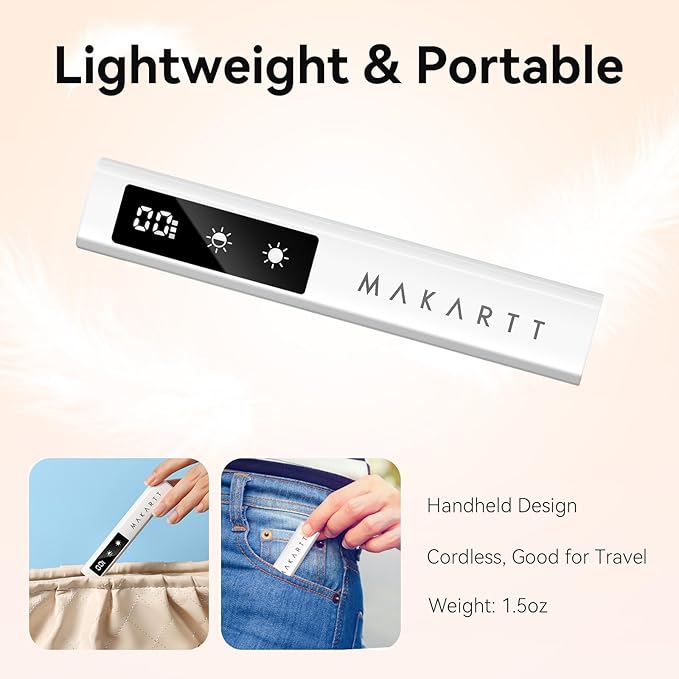 Makartt UV Nail Lamp, Handheld Flash Cure Lamp with Painless Mode Rechargeable Portable Nail Light 800mAh with LCD Display & 3 Timers for Home & Salon(White)