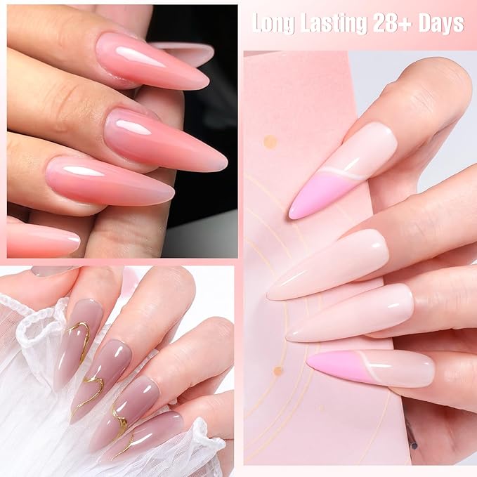 MTSSII 9Pcs Builder Gel for Nails Set, Shine Finish and Long Lasting, Soak Off LED Transparent White Nude Pink Nail Strengthener for Beginners DIY