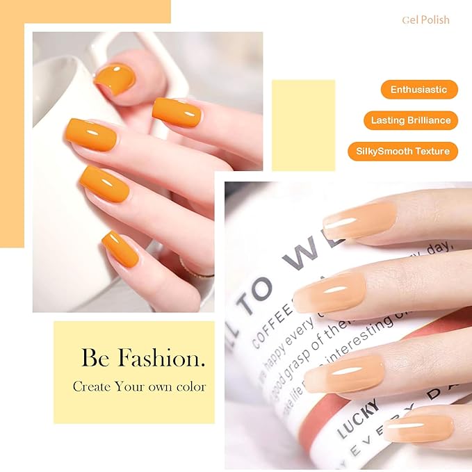 6pcs 15ml Hema Free Tpo Free Yellow Gel Nail Polish Soak Off UV/LED Gel Polish Set Yellow Nail Art Set for Women, Professional Salon DIY Manicure Kit with High Pigment & Long Lasting Effect D