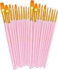 BOSOBO Paint Brushes Set, 2 Pack 20 Pcs Round Pointed Tip Nylon Hair Artist Acrylic Paint Brushes for Acrylic Oil Watercolor, Face Nail Art, Miniature Detailing & Rock Painting, Pink
