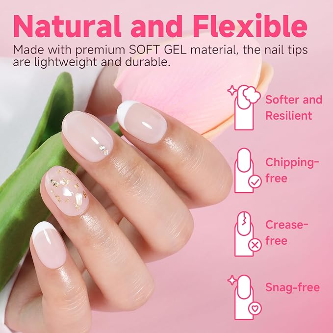 UNA GELLA Oval Round Nail Tips Pre-shaped Half Matte 120pcs Short Oval Round Soft Gel Nail Tips Full Cover Clear Acrylic Fake Nails for Press on Nail Extensions Home DIY Salon 12 Sizes
