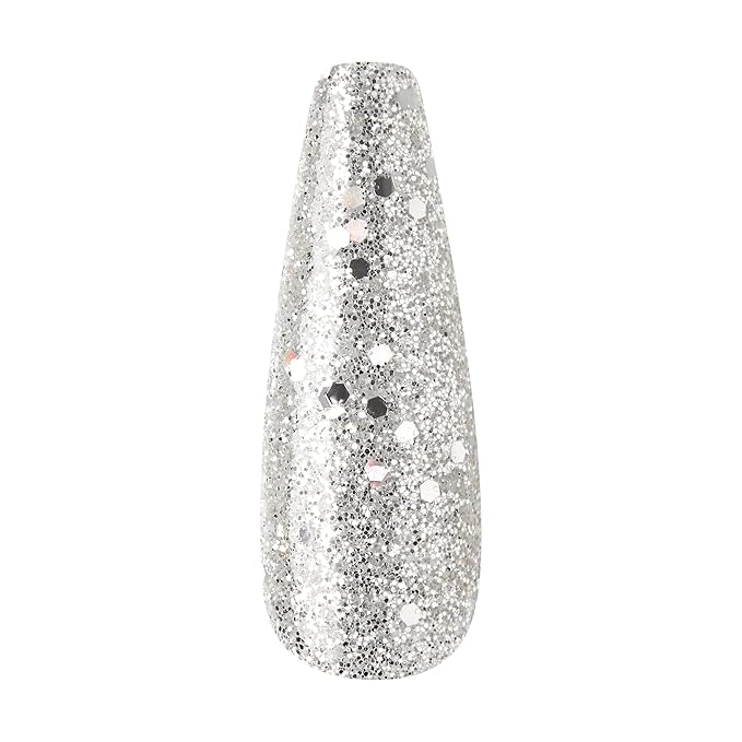 KISS Classy, Press On Nails, Nail glue included, 'Sophisticated', Silver, Extra-Long Size, Coffin Shape, Includes 30 Nails, 2g glue, 1 Manicure Stick, 1 Mini File