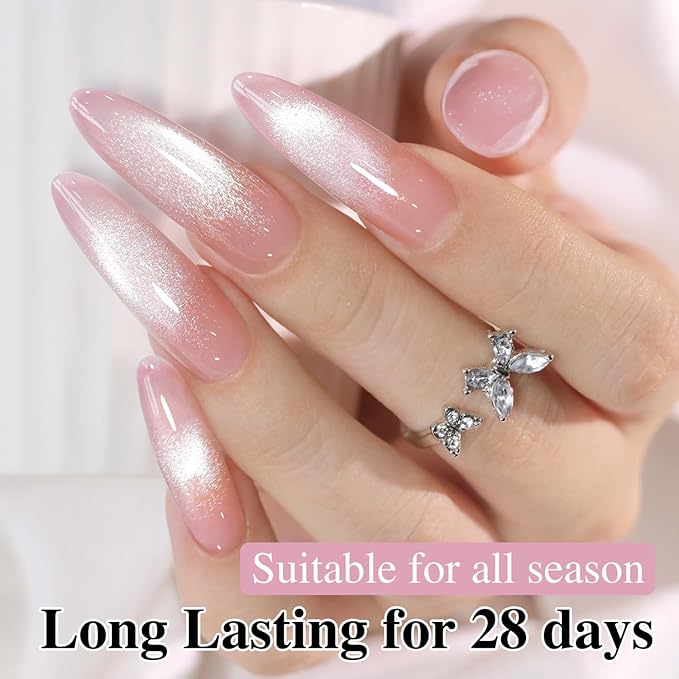 Double Rhythm 0.5 Oz Cat Eye Gel Polish with Magnet Same Color Same Bottle Holographic Glitter Shimmer Translucent Color Salon 15 ML Magnetic Nail Art (Pink Purple-MC1153)