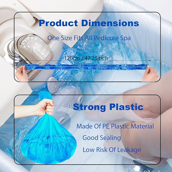 Disposable Pedicure Kit Pedicure Liner Set, Pedi Liner 120cm / 47.25in Blue 50pcs, Disposable Pedi Kit 3-in-1 (Purple Pumice Pad, Mini Buffer, Wood Nail File 100/180 Grit) 50pcs (100-Count)