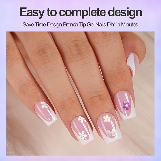 Vansiho Pink Deep French Gel Nail Kit - Short Squre French Tip Press on Nails Kit with Nail Gel, Top Coat for Gift Home DIY