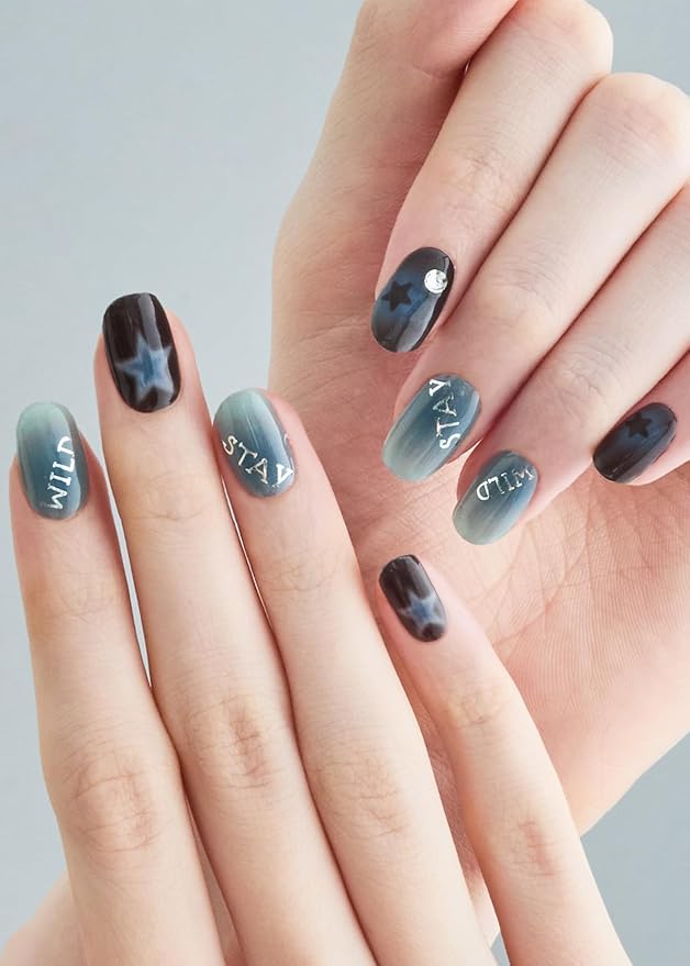 ohora Semi Cured Gel Nail Strips (N Stay Wild) - Works with Any Lamps, Salon-Quality, Long Lasting, Easy to Apply & Remove - Includes 2 Prep Pads, Nail File & Wooden Stick