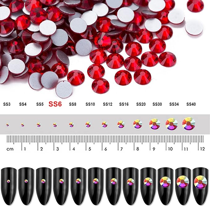 Dowarm 1440 Pieces SS6 Flatback Rhinestones, 2MM Flatback Crystal Rhinestones for Craft, Nails, Dance Costumes, Non Hotfix, Red/Siam