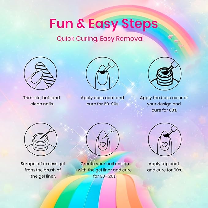 Beetles Rainbow Gel Liner Nail Art Set 12 Colors Neon Gel Nail Polish Pink Orange Blue Yellow French Tip Nails Built Thin Nails Art Brush in Bottle Soak Off Uv Lamp Manicure Salon Gifts for Women