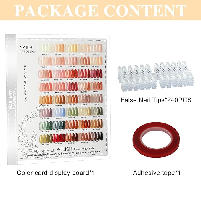 160 Nail Color Display,Nail Art Sample Chart Acrylic Gel Polish Rack,Nail Polish Display with 240pcs Nail Color Display Tips,Nail Color Swatches Perfect for Nail Salon & Home Use