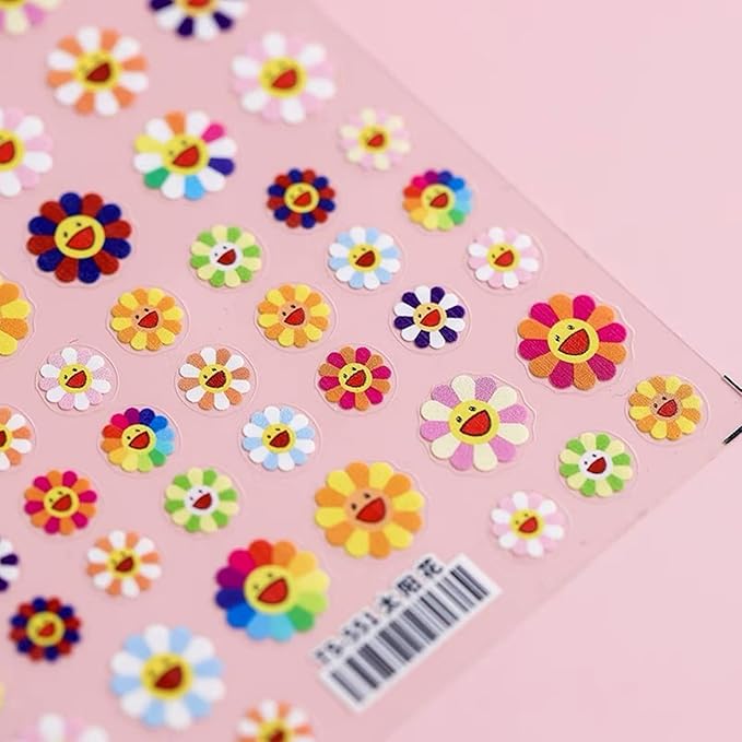 Dedyel Smile Nail Art Stickers Cute Nail Stickers Cartoon Nail Stickers 5D Embossed Smile Face Nail Stickers Kawaii Self-Adhesive Nail Stickers for Women Girls Kids Nail Art Decoration