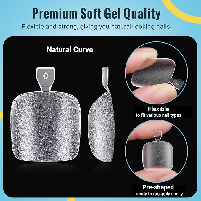 Clear Press on Toenails Short with Nail Glue Kit, SINOKAME Full Cover No File Matte Gel Toe Nail Tips for Regular &Small Toenail Beds Short Lengths, 300 Pcs 15 Inclusive Sizes for up to 10 Pedicures