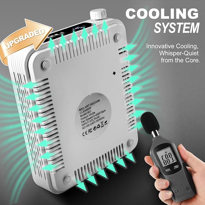 NXJ INFILILA Nail Dust Collector Upgrade Professional 4500RPM Nail Vacuum Fan Vent Dust Collector, Adjustable Speed Portable Dust Collector Nail Tech for Acrylic Nail Polishing Manicure Salon Home