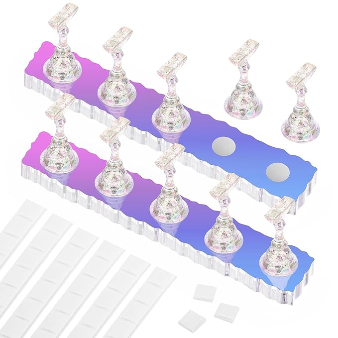 Nail Stand Acrylic Nail Art Display Stand Magnetic Nail Tips Practice Holder 54 Pcs Reusable Adhesive Putty for DIY Painting Nails Stand kit (Aurora)