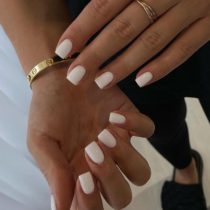 Ivory White Press on Nails Short Square, Natural Gel Nails Glue on Acrylic Nails Press ons, 48Pcs Thick Reusable Fake Nails for Women, Short Coffin Artificial Nails Solid Color Square Nails