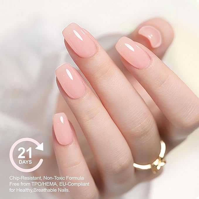 Hema Free Rubber Builder Base Gel Polish, Clear Pink, for Nail Repair Suitable for Sensitive Nails Helps Reshape Flat Nails, DIY Home Manicure