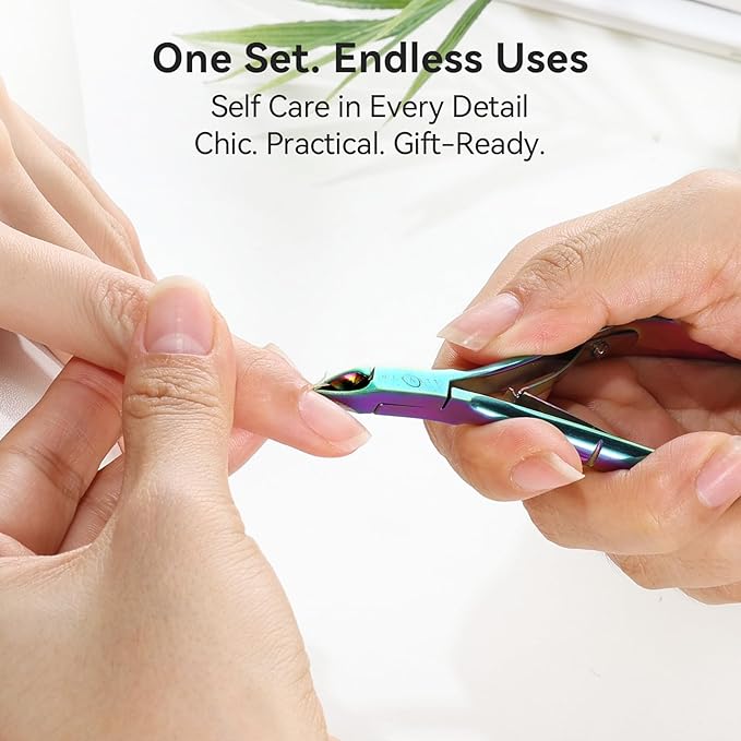 Makartt Cuticle Trimmer: Cuticle Nipper and Cuticle Pusher Set, Rainbow Titanium Stainless Steel Manicure Tools for Nail Prep and Care, 7mm Precision Jaw, Double Spring, Ergonomic and Portable