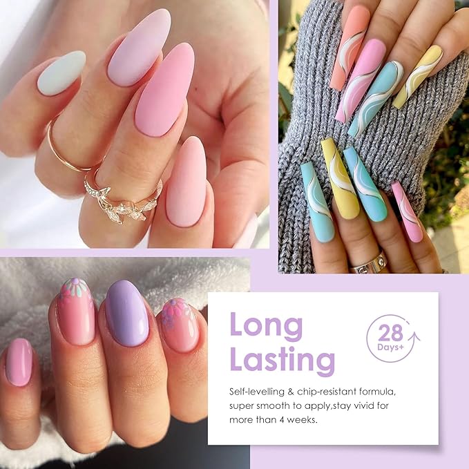 MTSSII 18PCS Gel Nail Polish Set - Nude, Pink, Blue, Yellow - Gel Nail Polish Kit - UV/LED Lamp Compatible - Soak Off - Non-Toxic, Natural Ingredients - Women, All Seasons