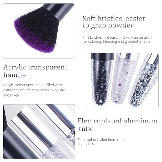 JERCLITY 3 Pieces Soft Nail Brushes Remove Dust Powder for Acrylic Nails Makeup Brushes for Loose Powder Nail Art Brush Nail Clean Up Tools for Women Girls（White Black/White Pink/Black Purple)