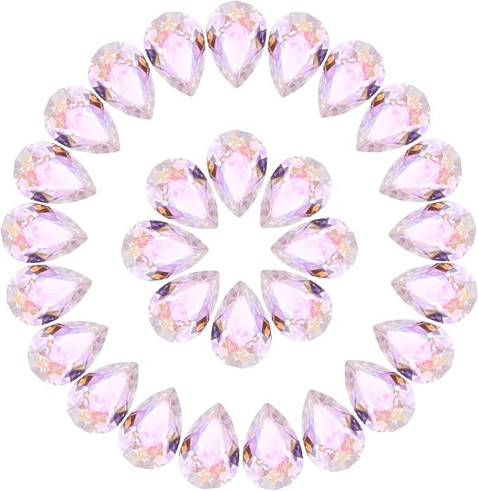 MECCANIXITY 48 Pcs 3D Teardrop Rhinestones Diamond Nail Charm Crystal Pointback K9 Glass Rhinestones Crystal Gems for Jewelry Making, Craft, 8x12mm, AB Pink