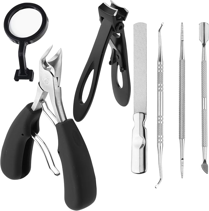 Navaris Thick Nail Clipper Set - Precise Large Heavy Duty Nail Cutters for Thick Toe Nails - Big Toenail Clippers Kit for Thick Nails - Comfortable Easy Grip - with Storage Bag